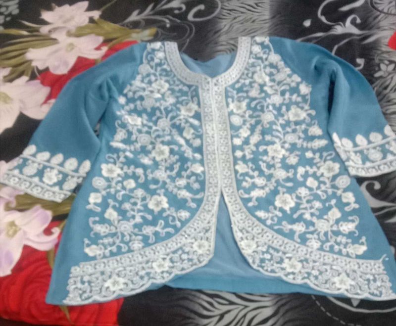 Blue Embroidered Ethnic plazo set