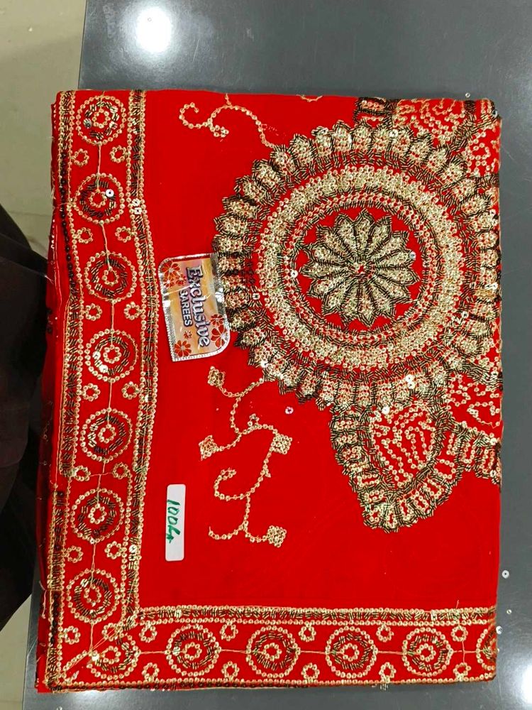 Beautiful Red Embellished Saree