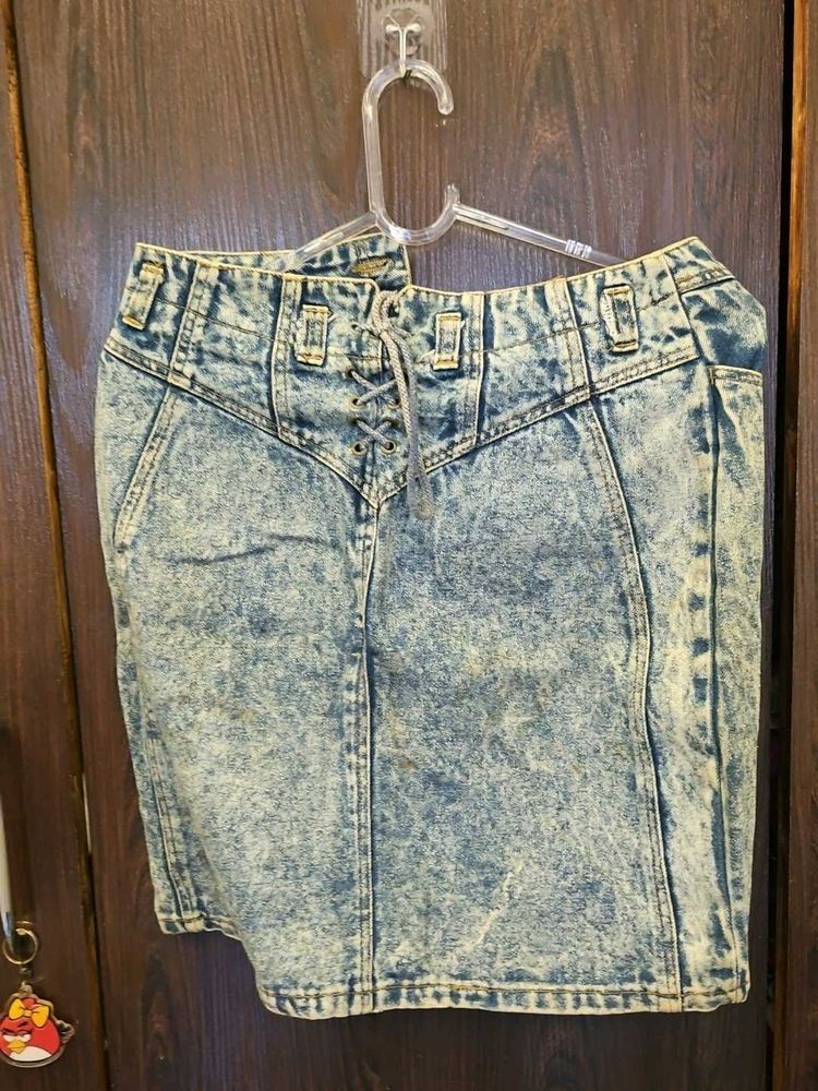 Acid Wash Lace-Up Denim Mini Skirt