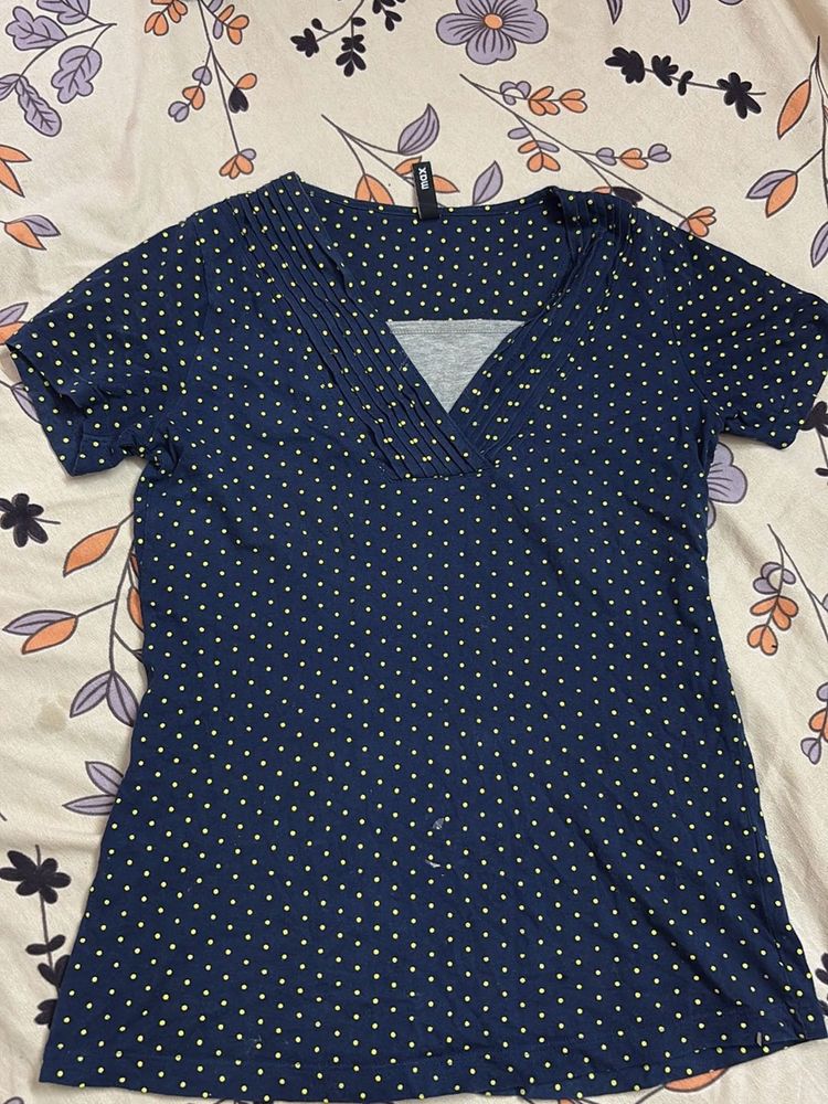 Navy Blue Polka Dot Top