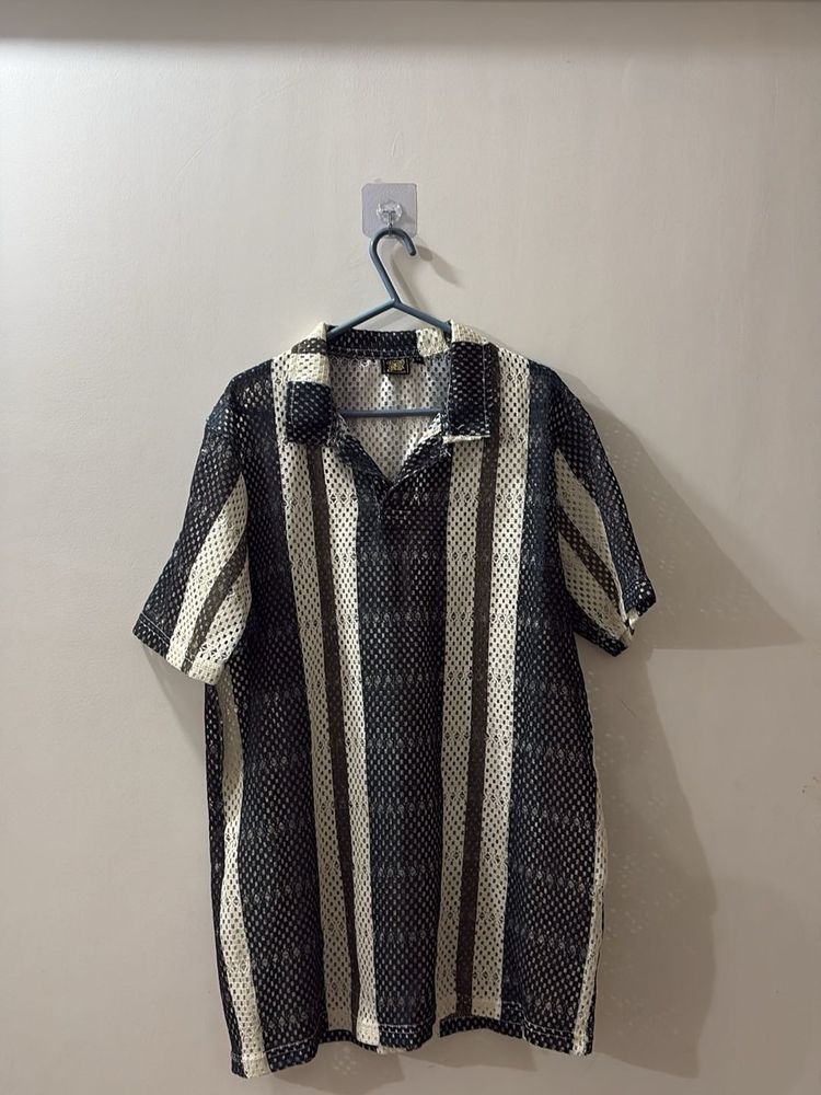 Striped Mesh Short Sleeve Shirt