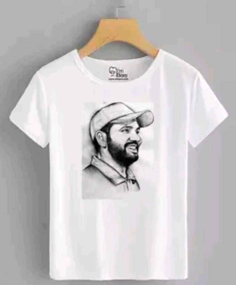 Rohit Sharma White T-Shirt with Sketch Print