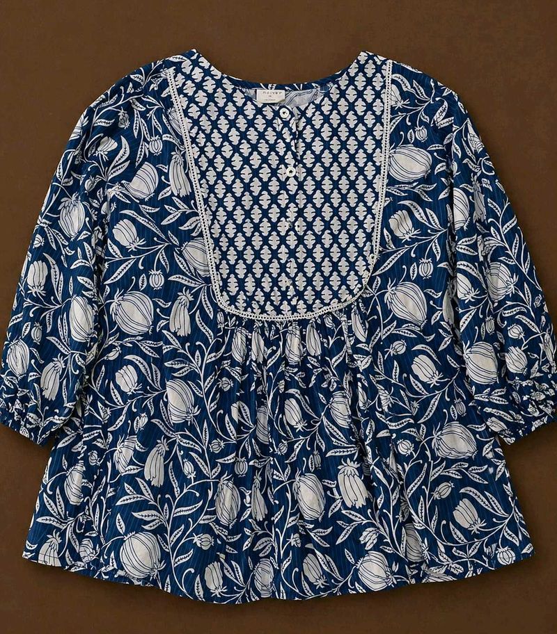 Blue Floral Print Kurta