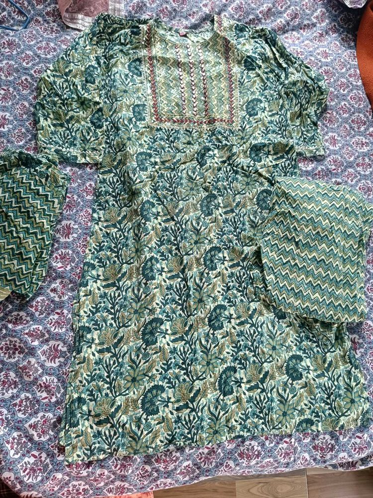 Green kurta sets with pant and dupatta