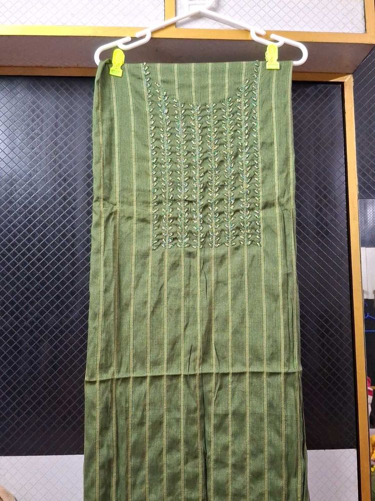 Green Striped Unstitched Fabric