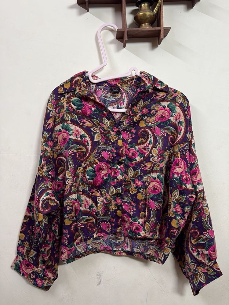Vibrant Floral Print Button-Up Blouse