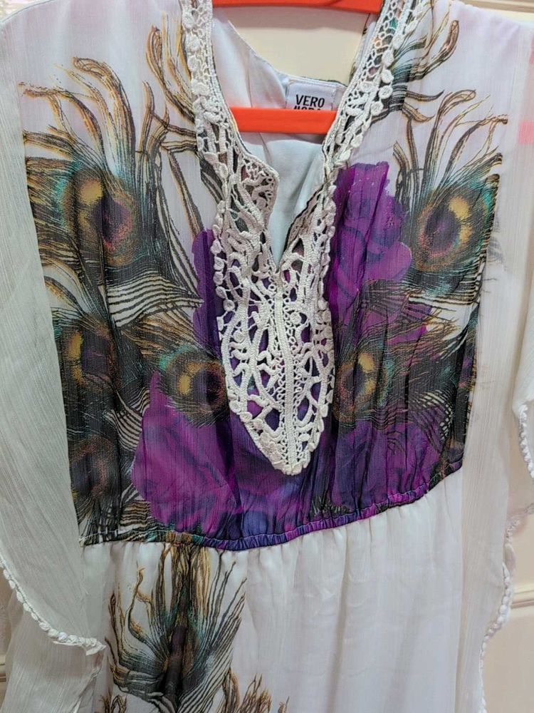 Vero Moda Peacock Print Kaftan Dress