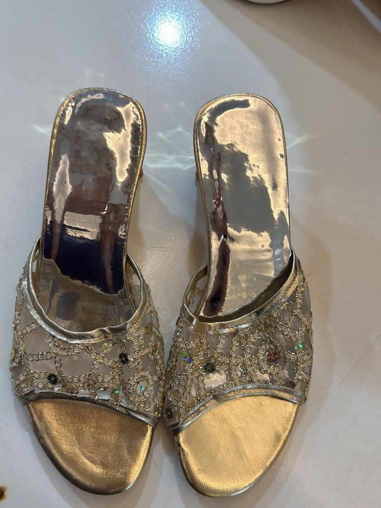 Embellished Gold Wedge Heels