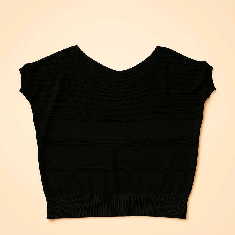 Elegant Black Ribbed Knit Top – Soft Stretch Fit