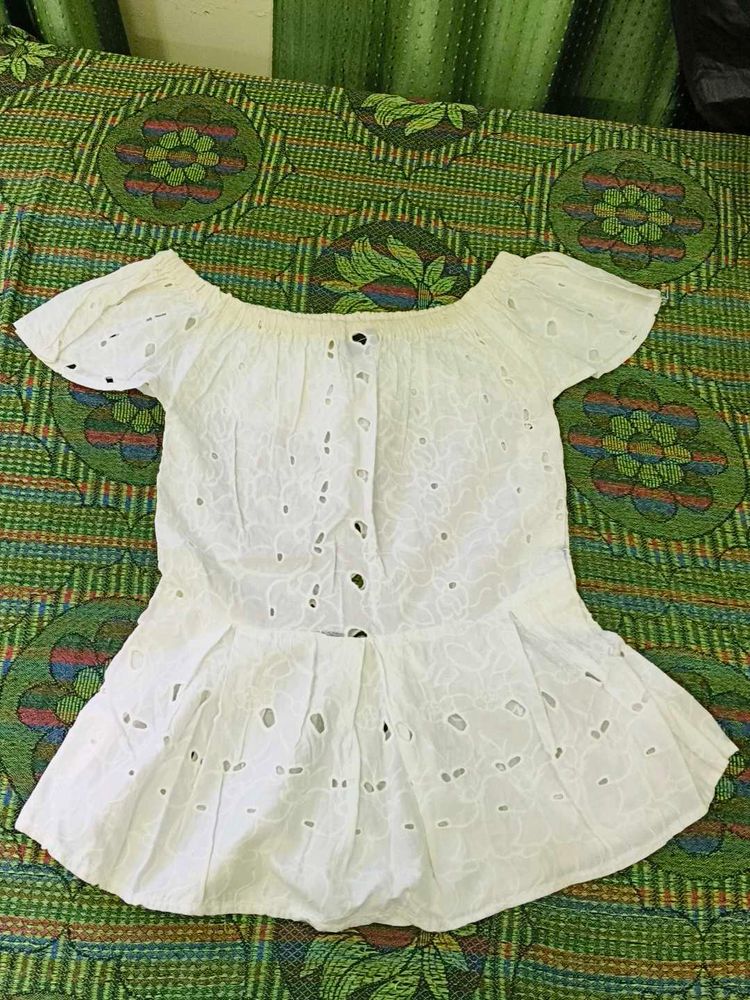 White Off-Shoulder Eyelet Top
