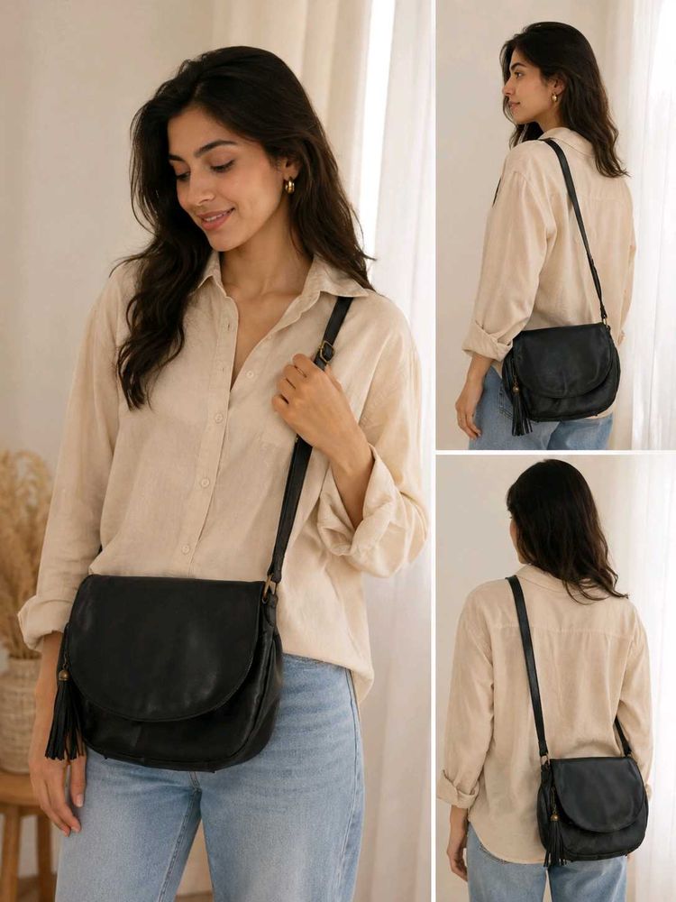 Stylish Black genuine Leather Bag with T