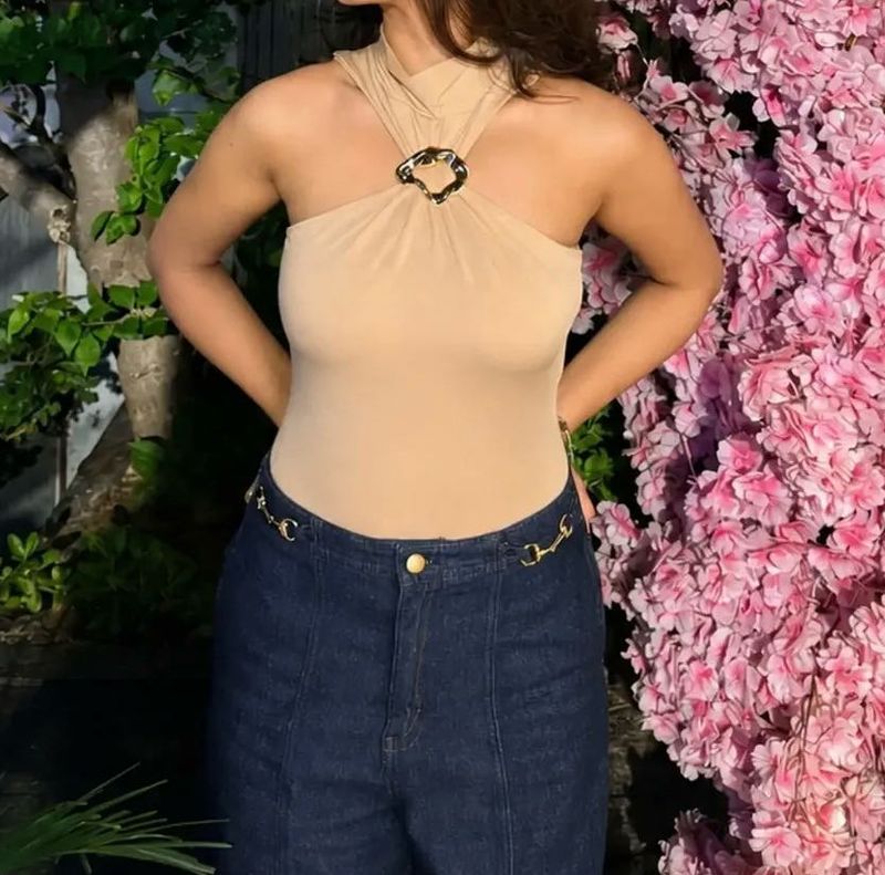 Stylish Beige Halter Neck Top
