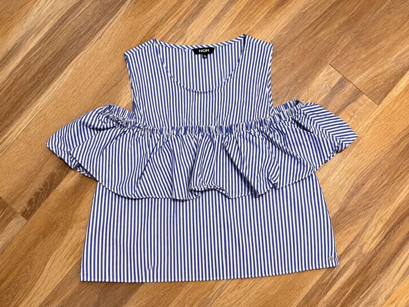 Blue &amp; White Striped Cold Shoulder
