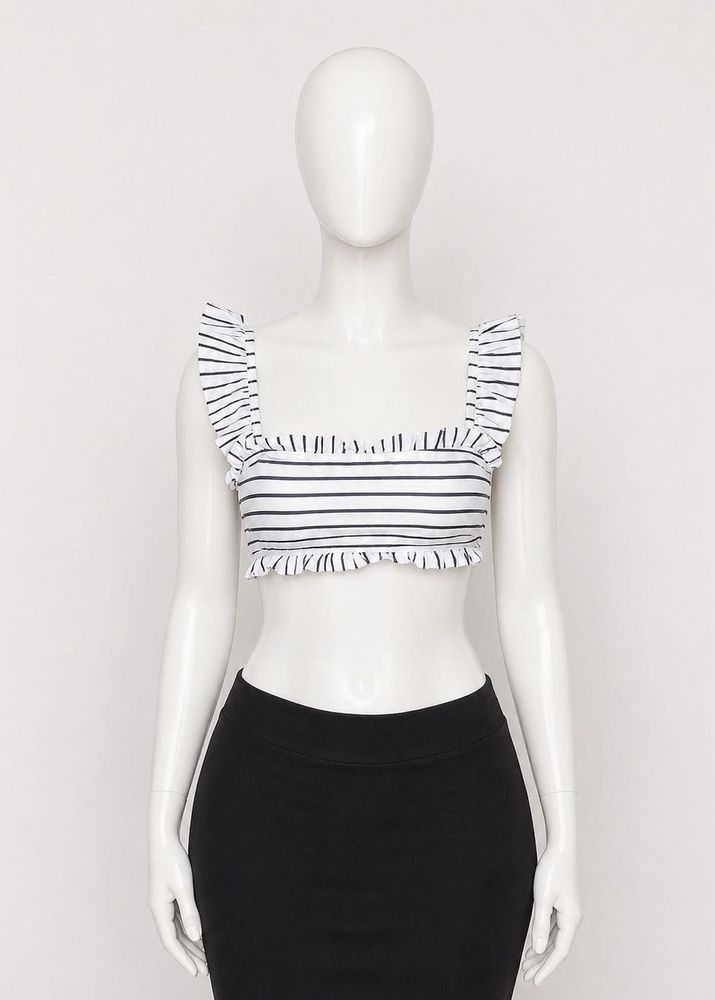Striped Ruffled Bikini Top