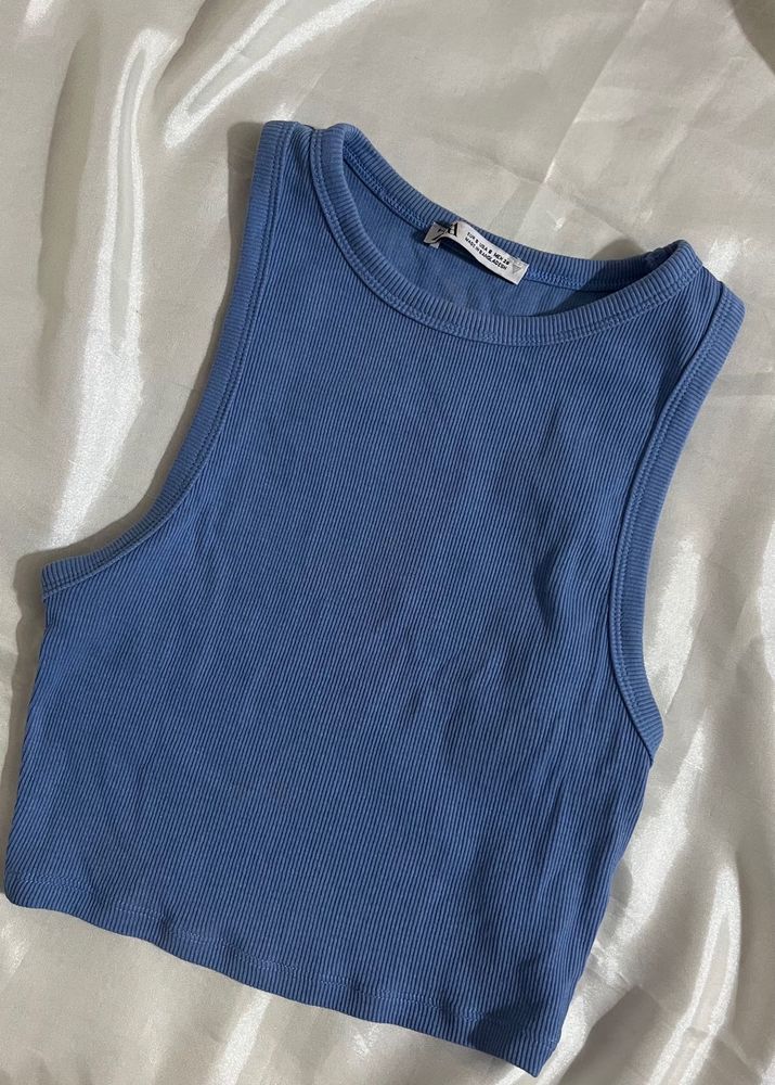 Blue Ribbed Tank Top