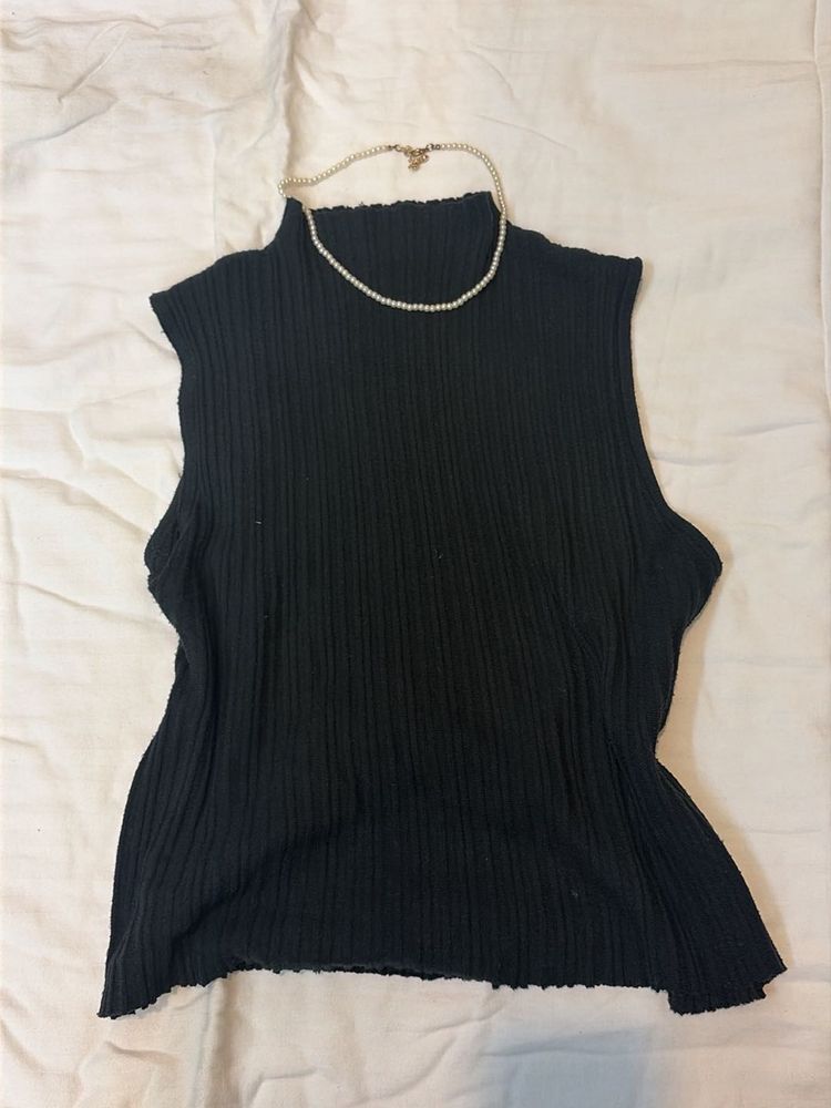 Sleeveless Ribbed Top with Mock Neck