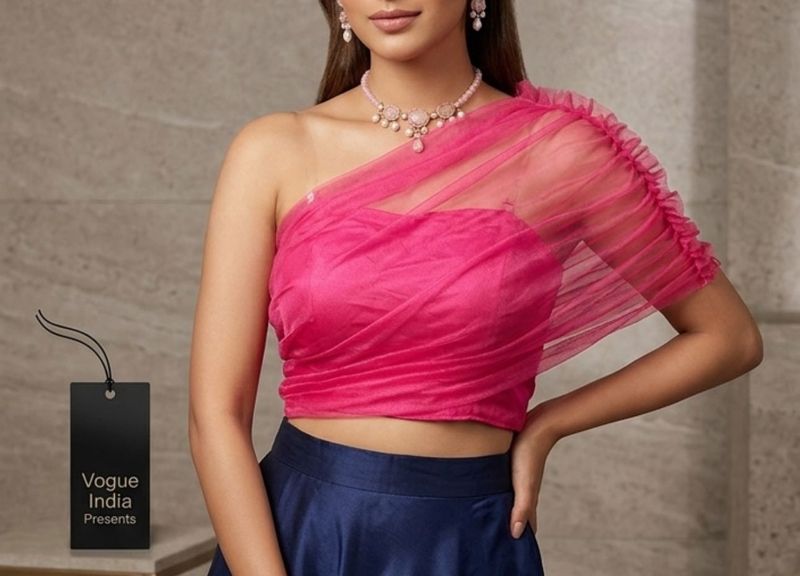Pink one shoulder net top (XS)
