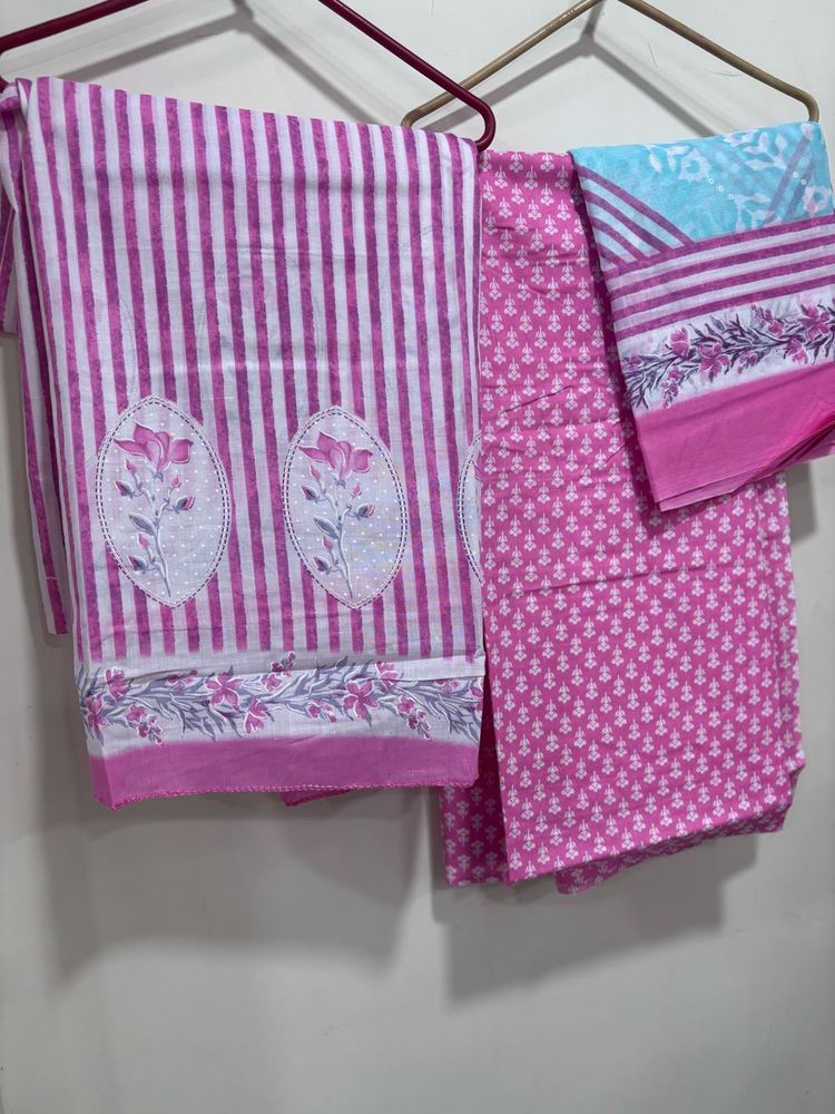 Designer Pink Striped Cotton Kurta Set material