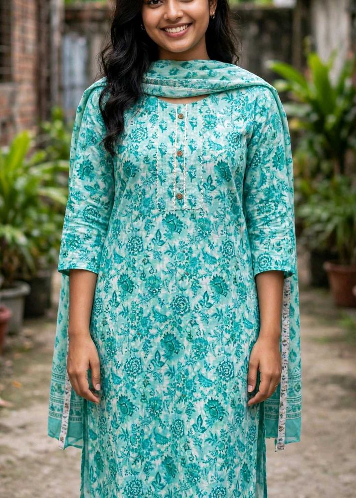 Beautiful Teal Floral Kurta Set