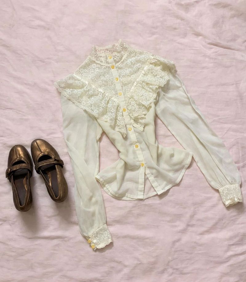 Vintage Lace Ruffle Victorian Blouse