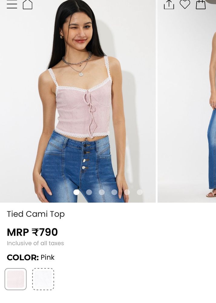 Pink Lace Trim Cami Top S size