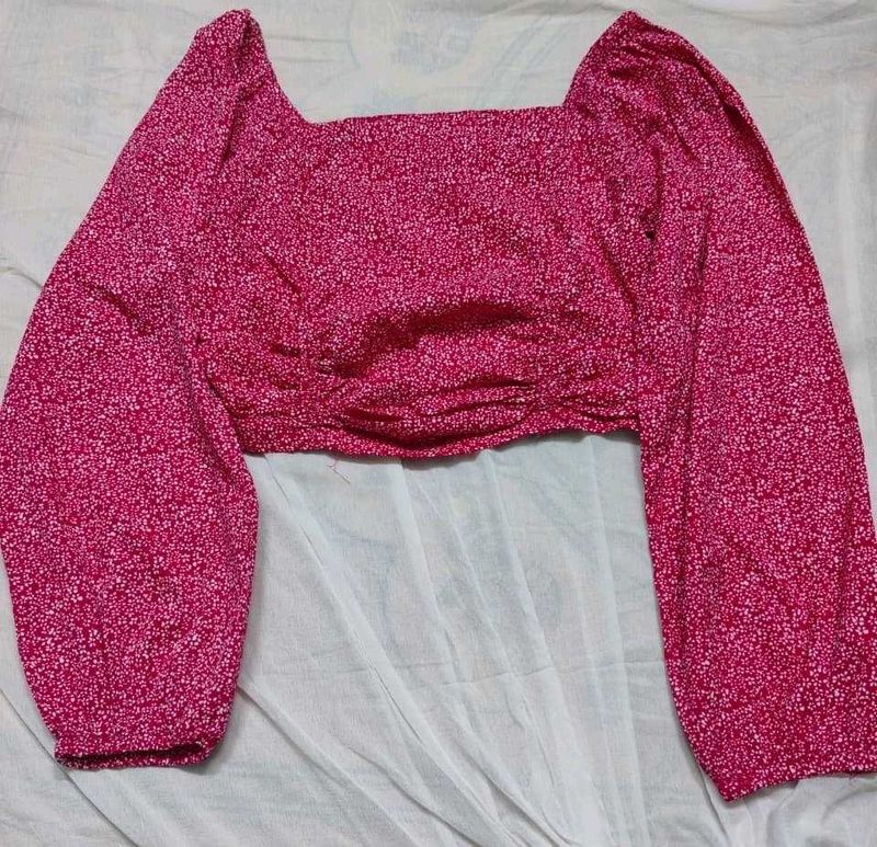 Pink Floral Ruched Crop Top