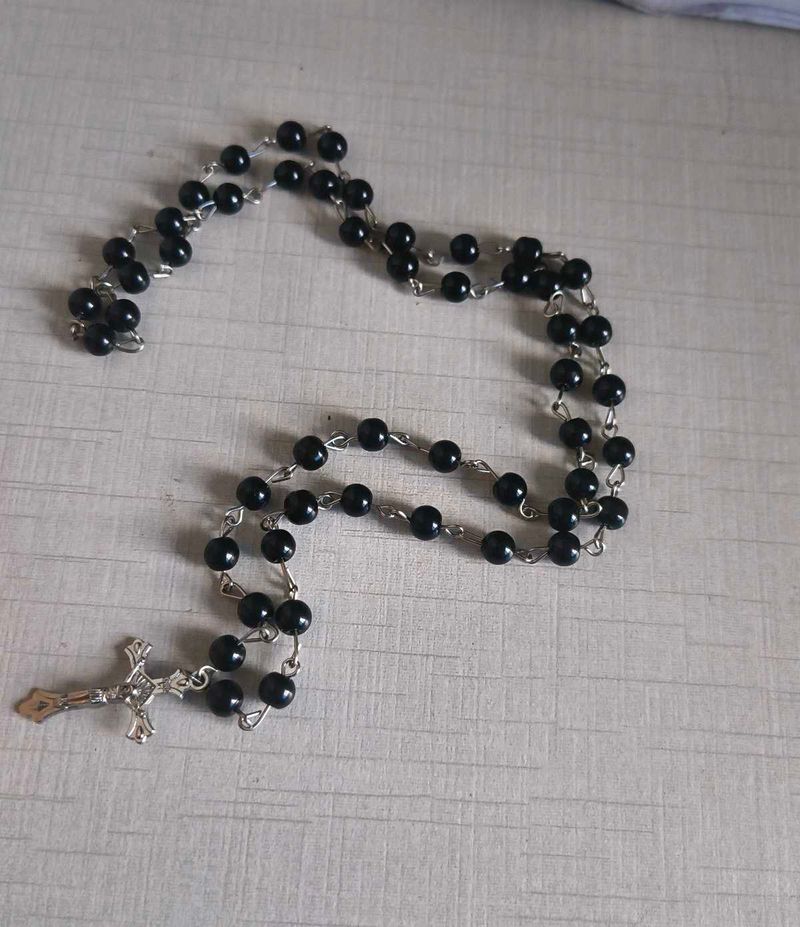 Black Gothic Beaded Rosary Necklace