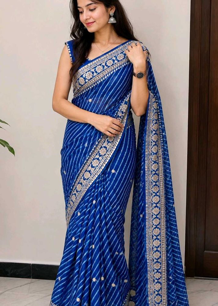 Beautiful Blue Saree with Silver Border