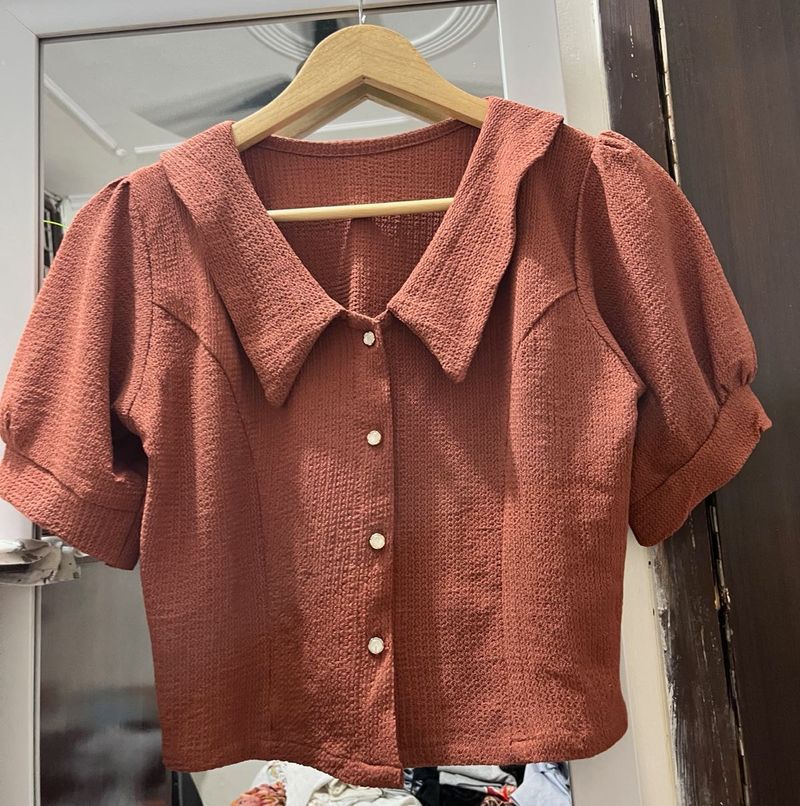 Chic Collared Puff Sleeve Top