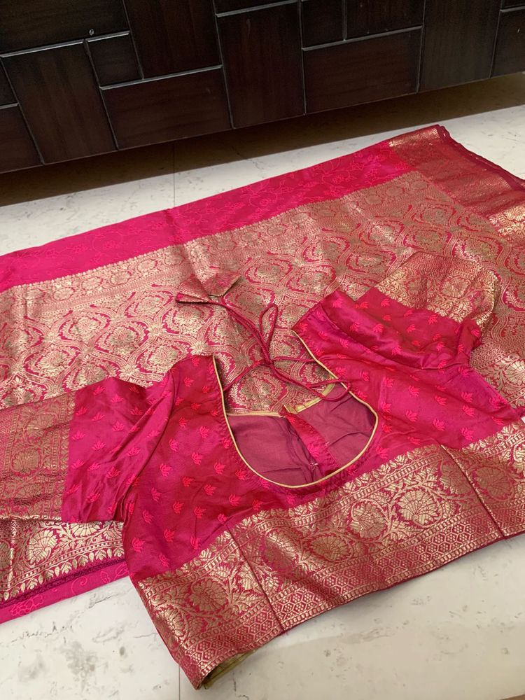 Beautiful Pink Chanderi Silk Saree