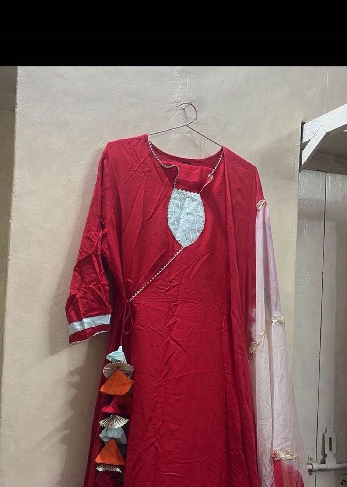 Red Kurta with Dupatta and pants