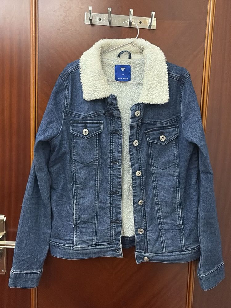 Blue Smart Denim Sherpa Jacket