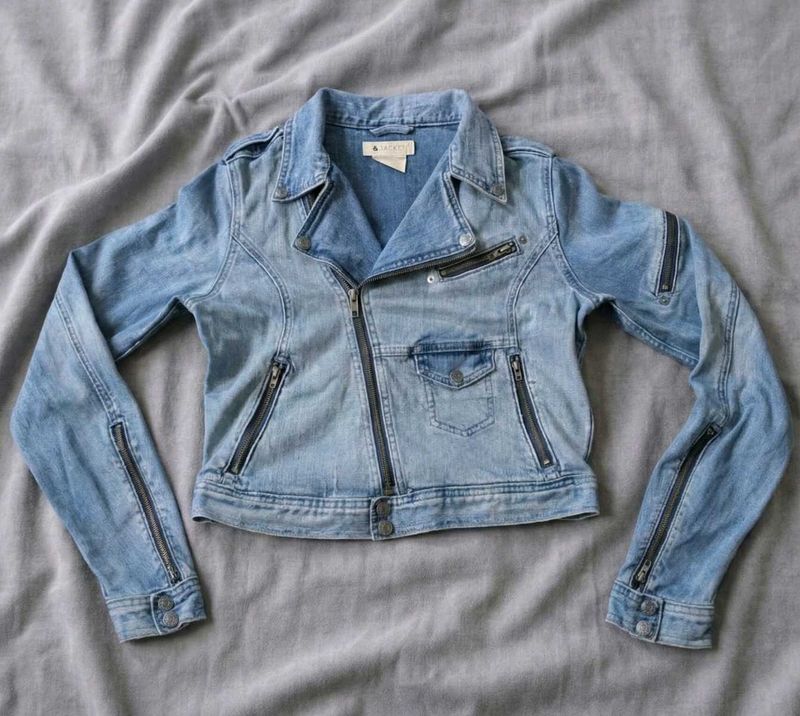 H&amp;M Cropped Denim Biker Jacket