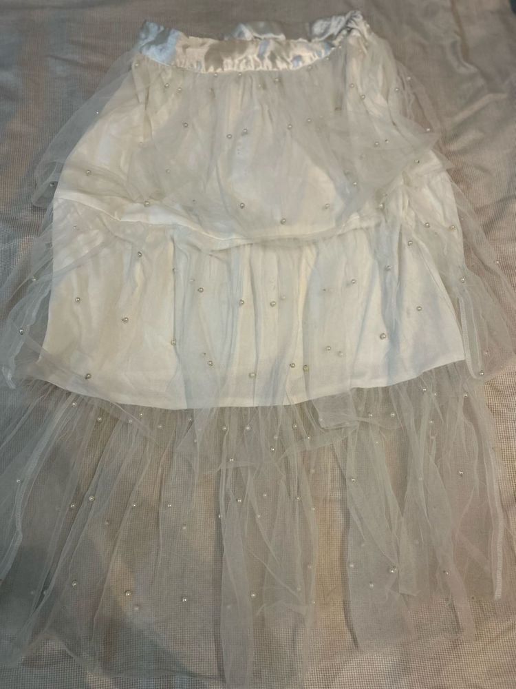 Elegant White Pearl Embellished Skirt