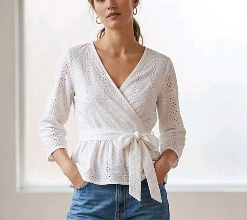 Elegant Cotton White Broderie Anglaise Top