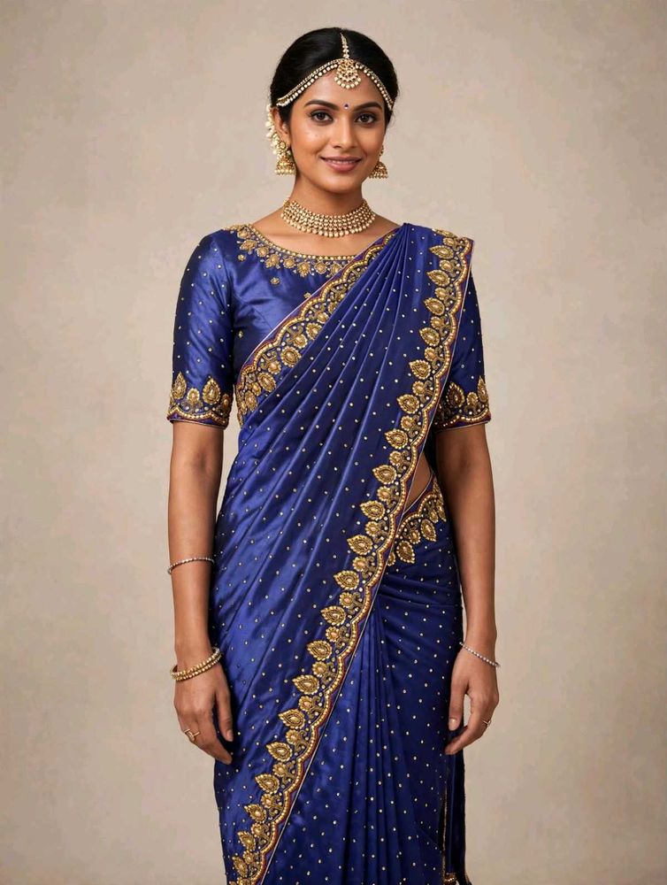 Royal Blue Embroidered Silk Saree.           some