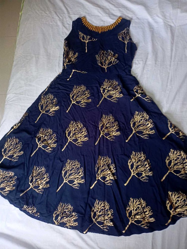 Navy Blue Dress with Heavy Neck Work