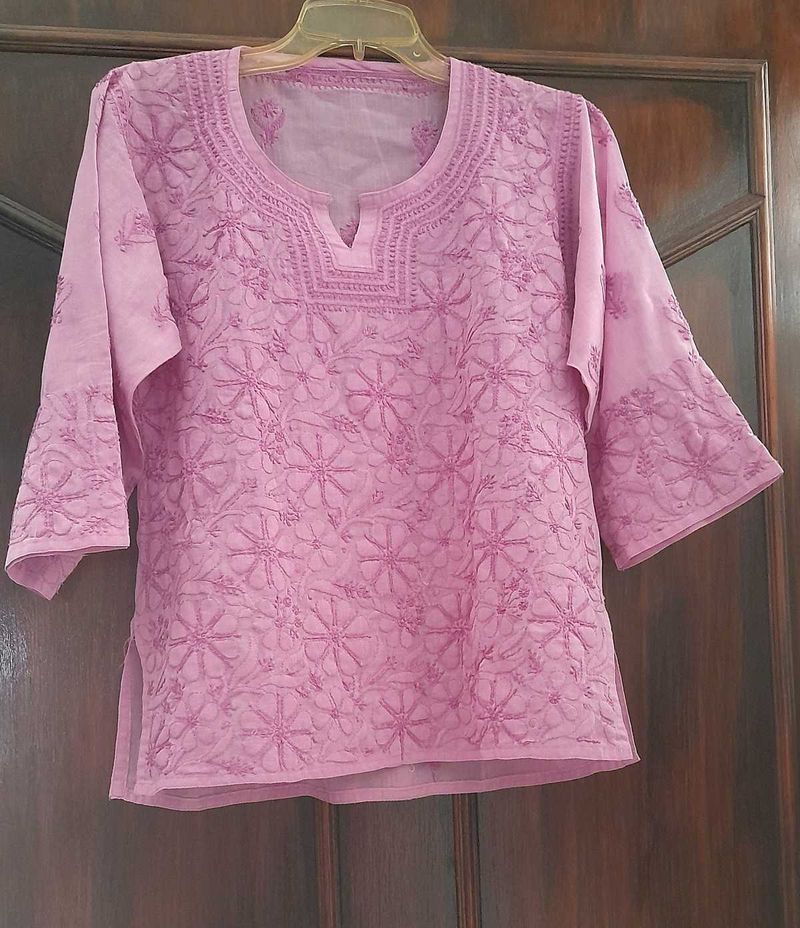 lilac authentic Chikankari Kurti