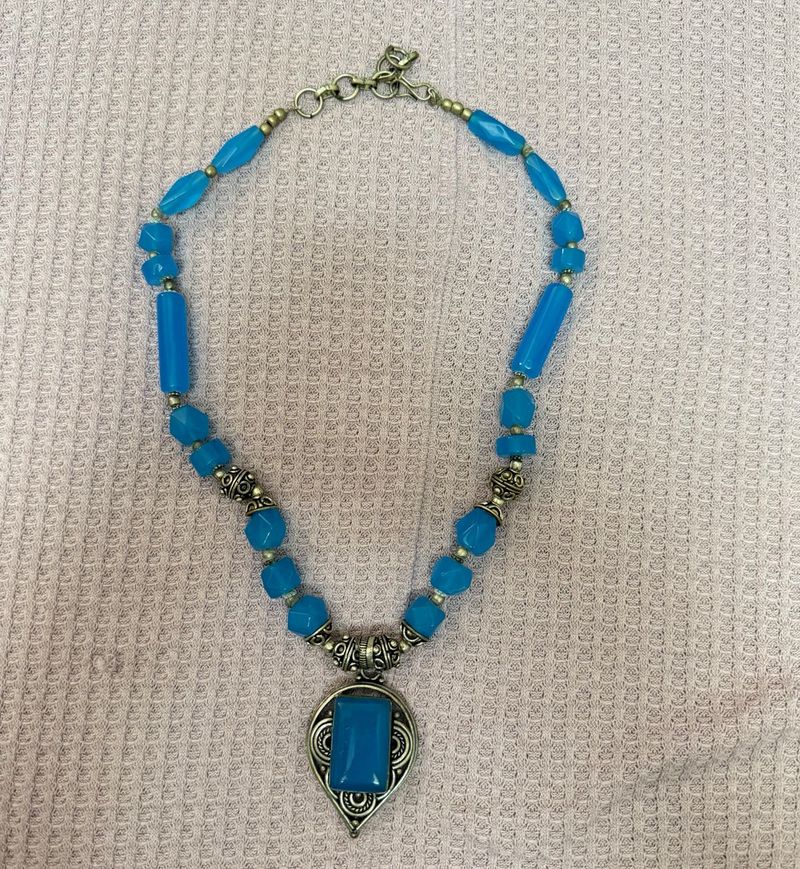 Boho Blue Beaded Necklace