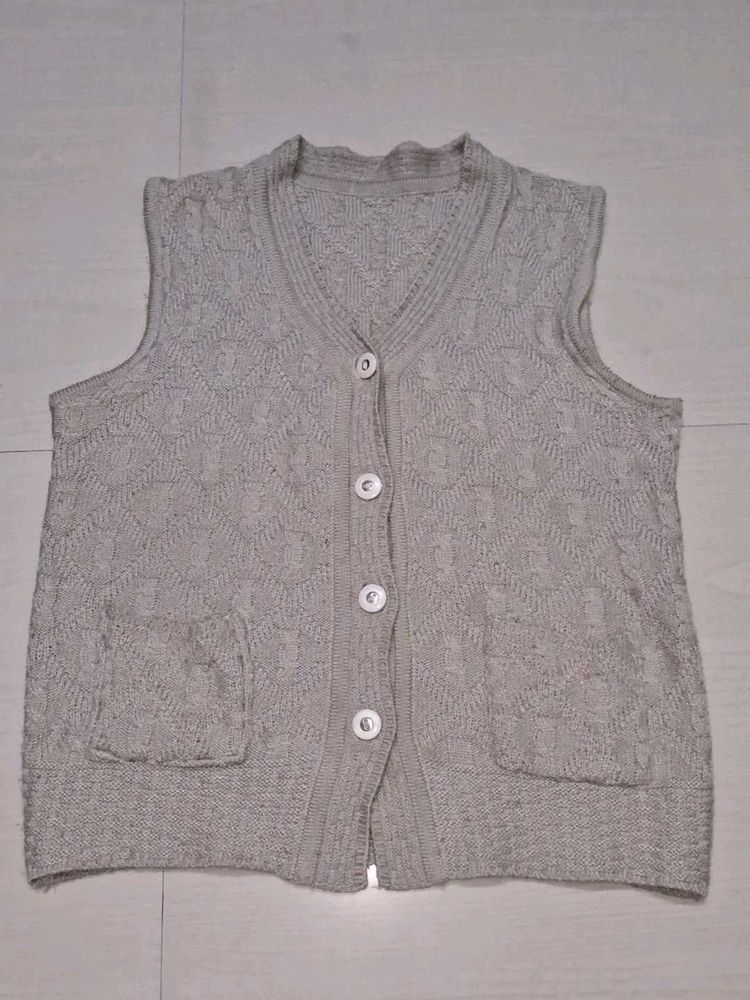 Cozy Grey Sleeveless Knit Vest of 1