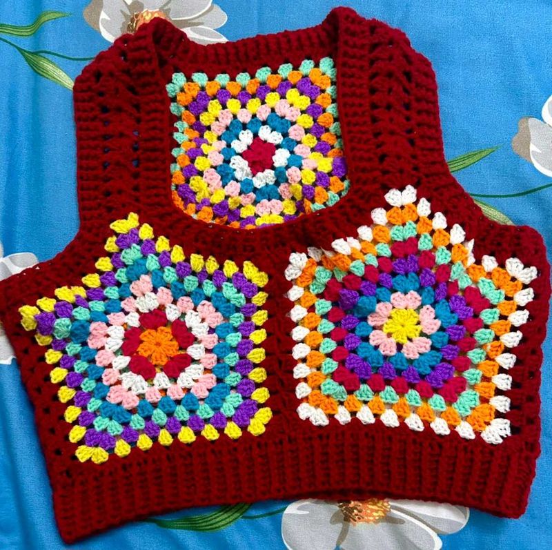 Handmade Crochet Granny Square Vest