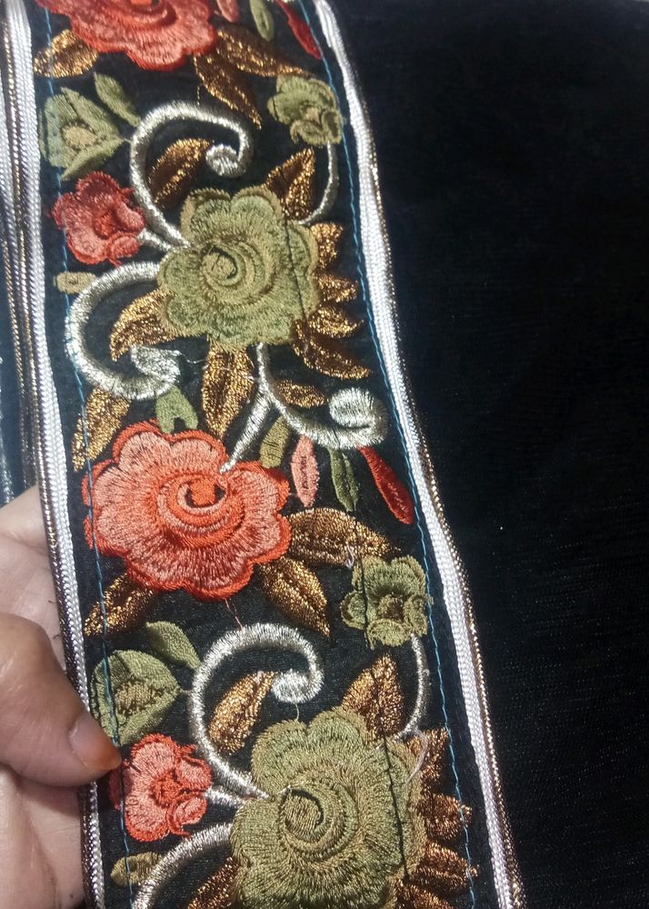 (Unused) Black Embroidered Net Dupatta