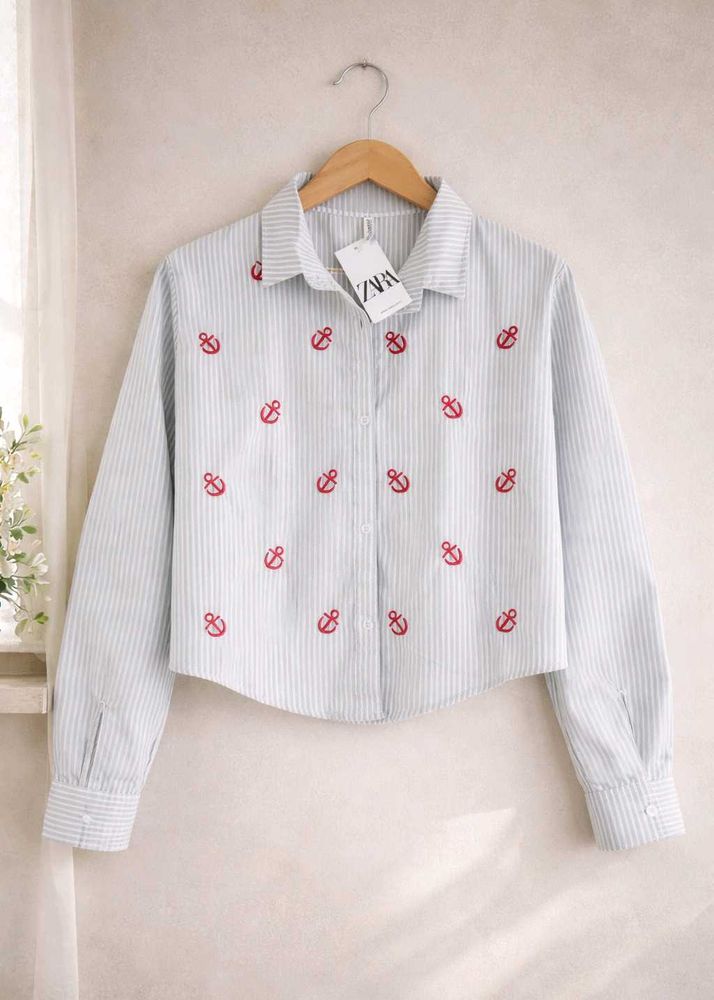 cropped Zara Striped Anchor Shirt