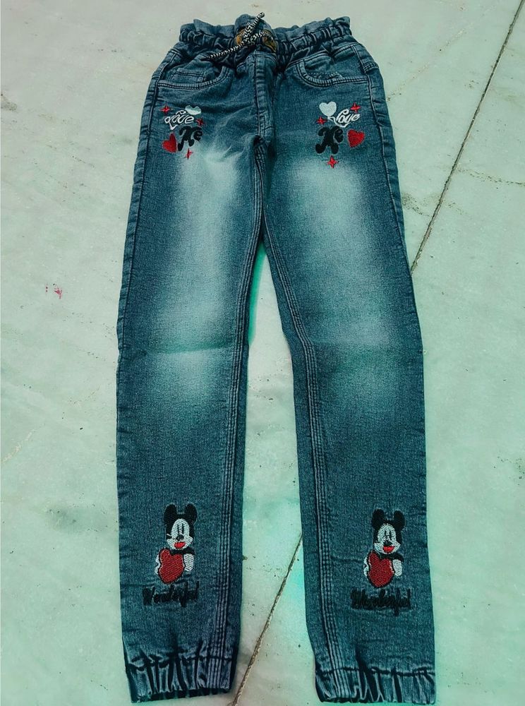 Kids Jeans with Mickey Mouse Embroidery