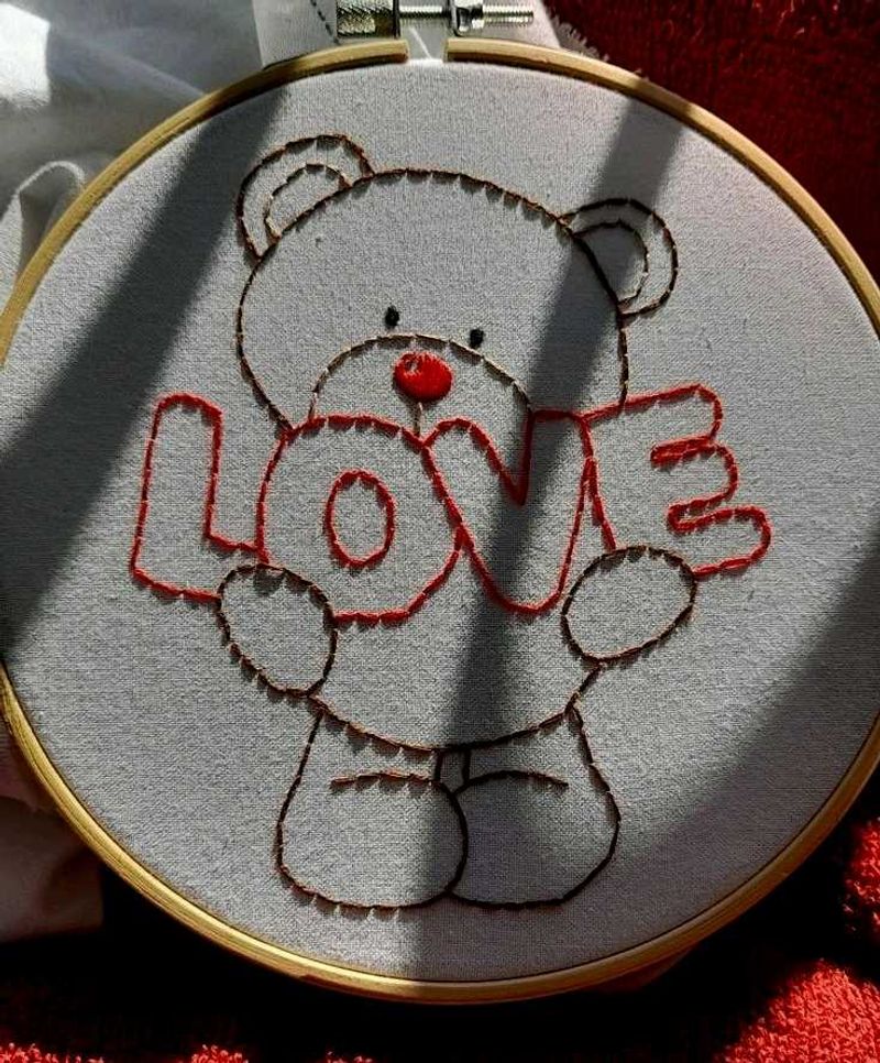 Teddy Bear Embroidery Hoop Art