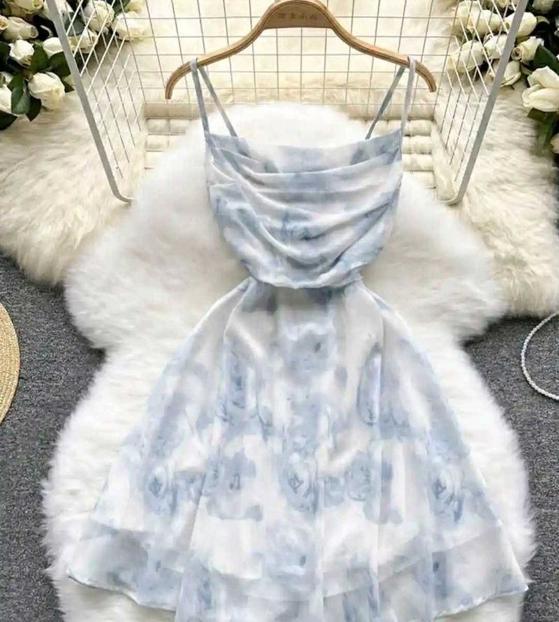 Blue Floral Spagetti Mini Dress