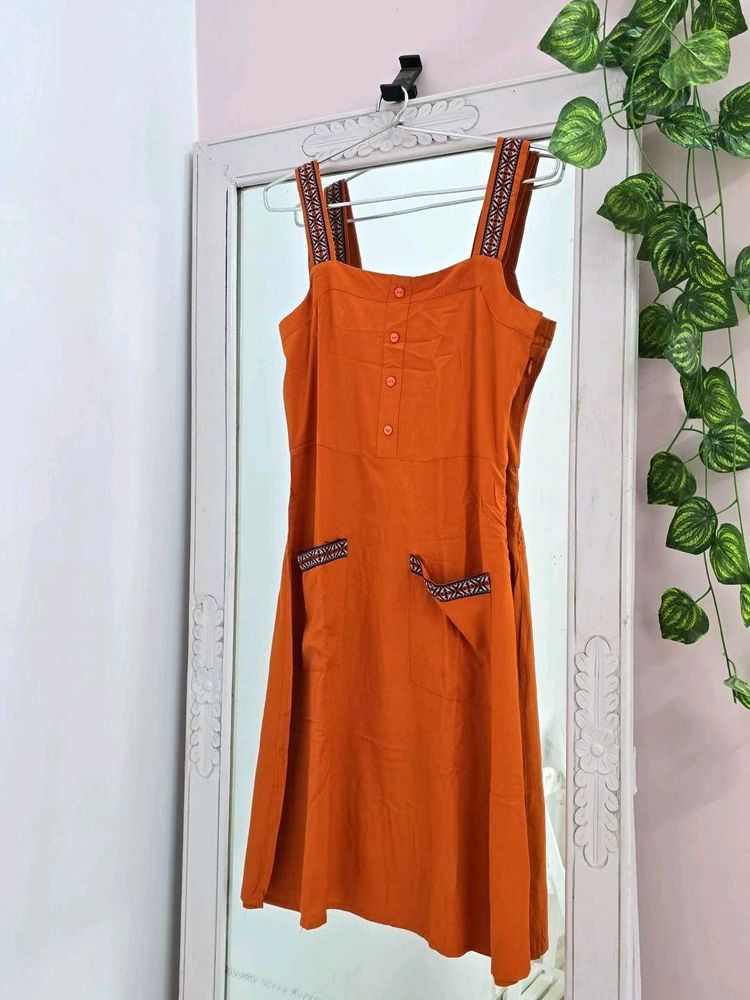 Dressbery Orange Sundress with Tribal Strap Detail