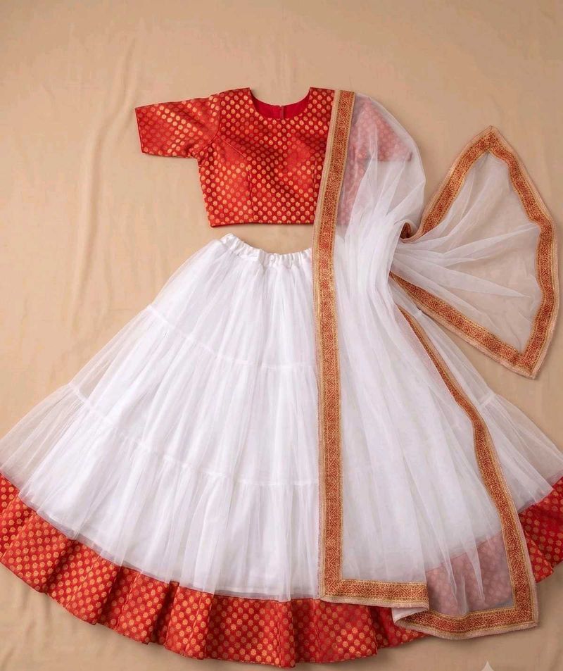 Stunning Red &amp; White Lehenga Choli Set
