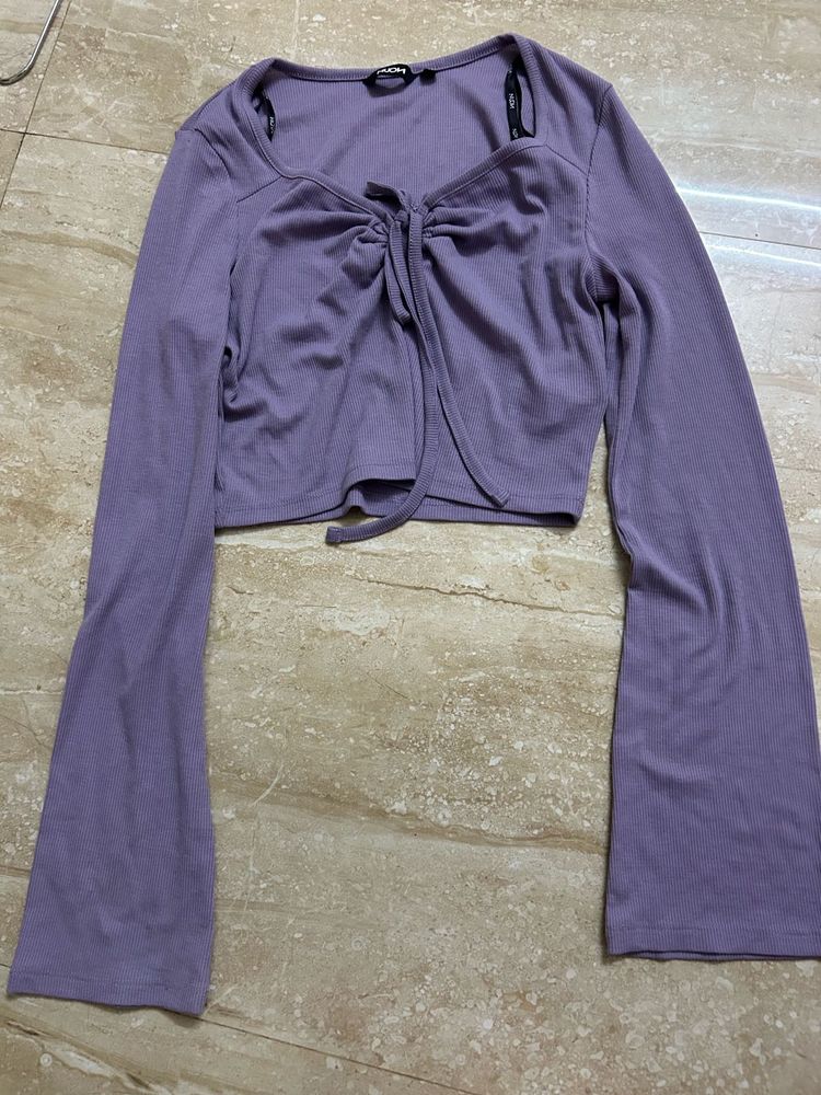 Purple Tie-Front Crop Top