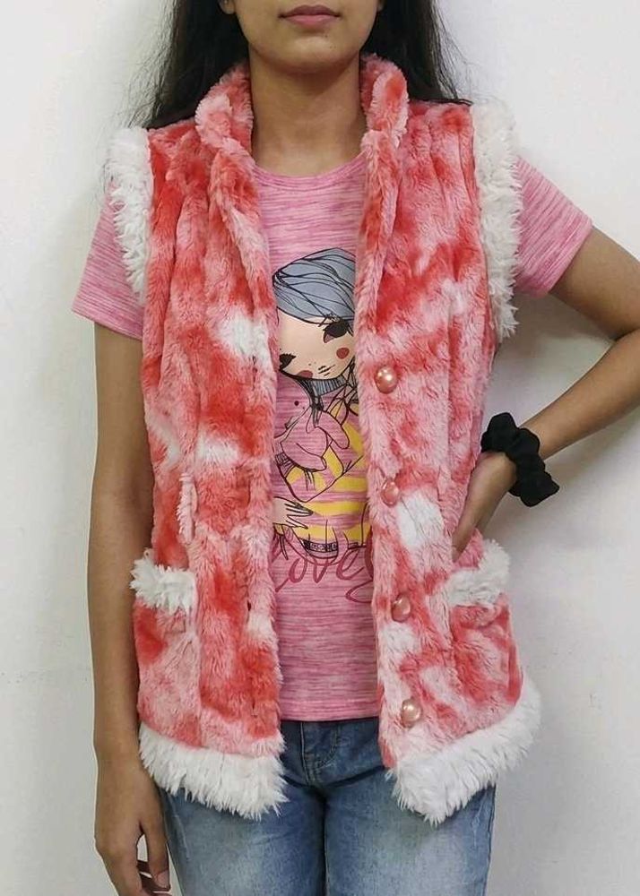 Pink &amp; White Faux Fur Vest